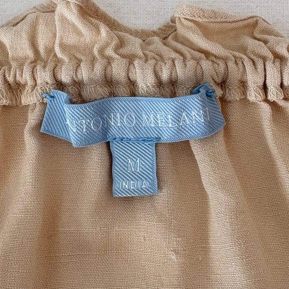 Antonio Melani Linen Blend Peasant Blouse Beige M Butter Mom Boho Tunic Prairie - Picture 6 of 11